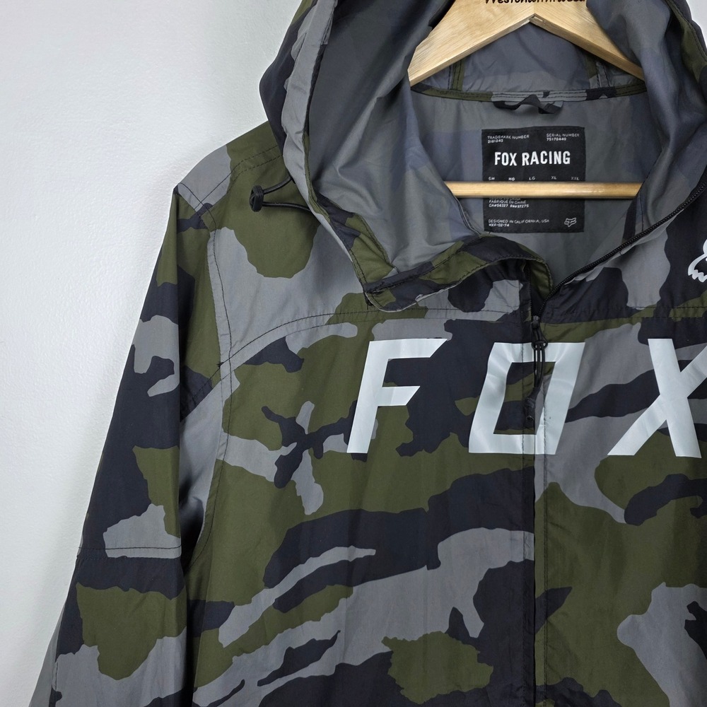 FOX Racing Camo Windbreaker Jacket Mens Hooded Lightweight Full Zip Casual - Picture 4 of 11